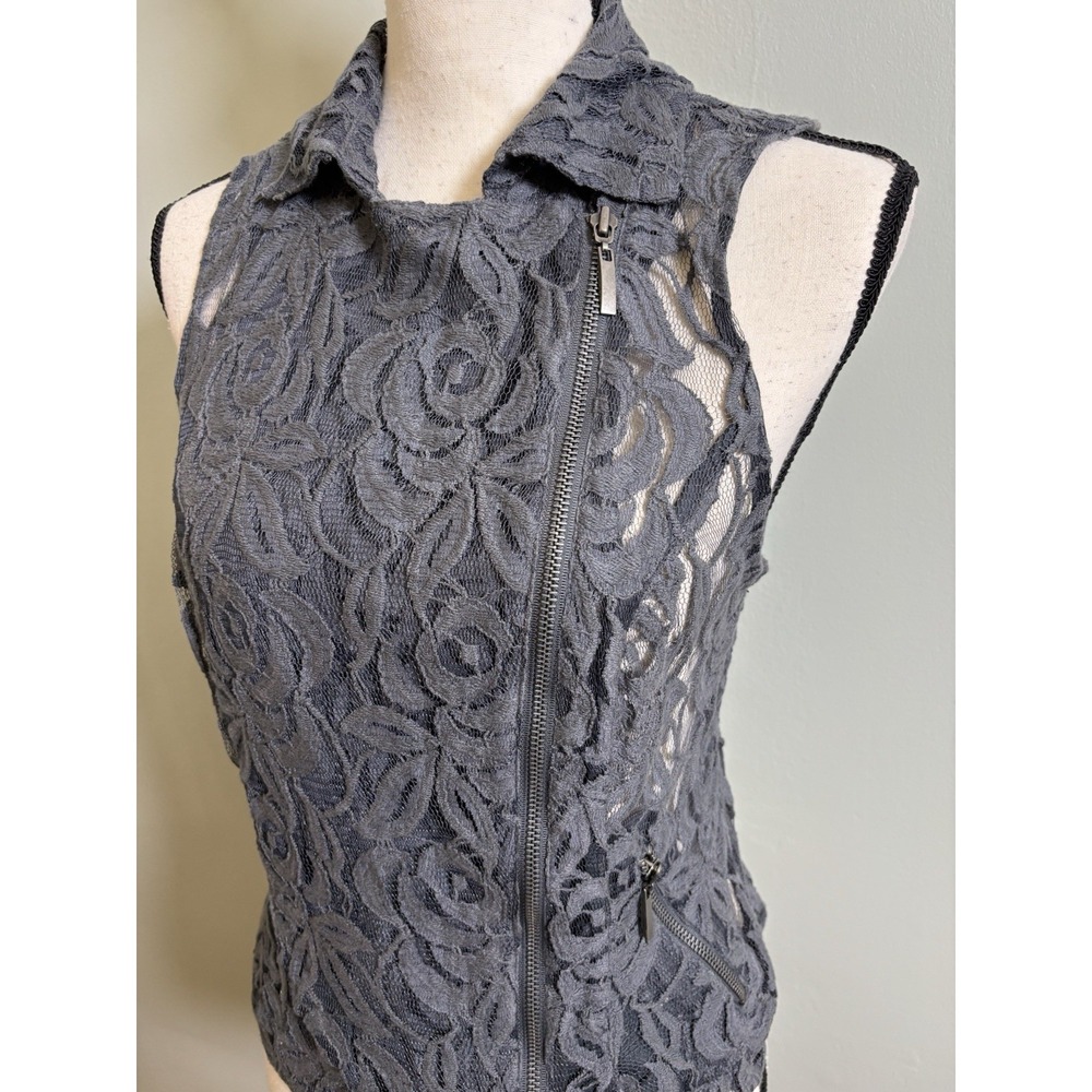 INC International Concepts Small Gray Lace Moto Vest Romantic Edgy Biker Chic - Picture 4 of 9